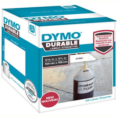 Image for DYMO 1933086 LW DURABLE LABELS 104 X 159MM BLACK ON WHITE ROLL 200 from Angletons Office National