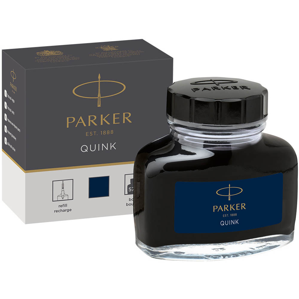 Image for PARKER QUINK FOUNTAIN PEN BOTTLE INK BLUE BLACK 57ML from Ezi Office National Tweed