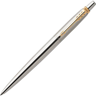 Image for PARKER JOTTER BALLPOINT PEN MEDIUM BLUE INK STAINLESS STEEL GOLD TRIM from Shoalcoast Home and Office Solutions Office National