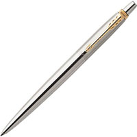 parker jotter ballpoint pen medium blue ink stainless steel gold trim