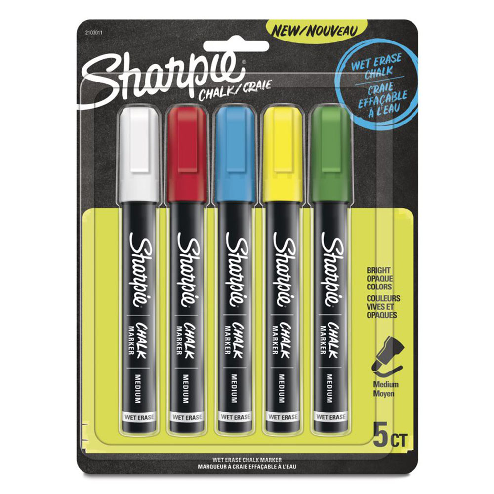 Image for SHARPIE CHALK MARKER WET ERASE MEDIUM TIP ASSORTED PACK 5 from Surry Office National