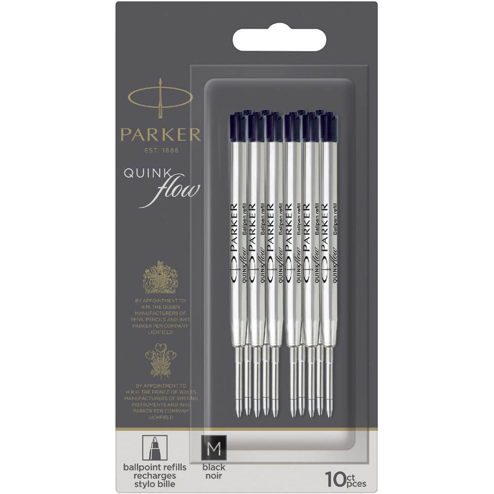 Image for PARKER QUINKFLOW BALLPOINT PEN REFILL MEDIUM BLACK PACK 10 from PaperChase Office National