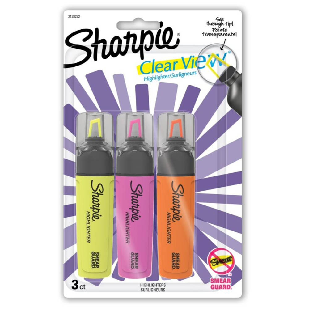 Image for SHARPIE CLEAR VIEW HIGHLIGHTER SEE-THROUGH CHISEL TIP ASSORTED PACK 3 from Office National Limestone Coast