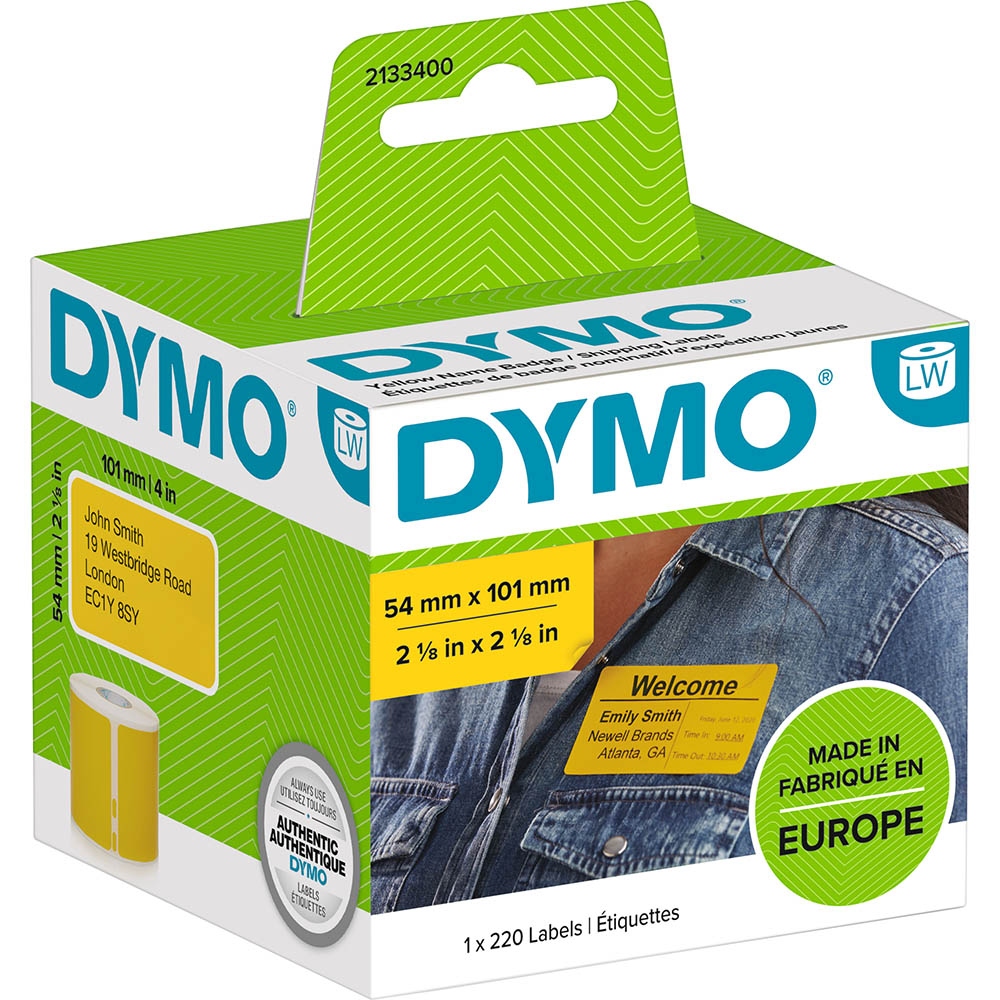 Image for DYMO 2133400 LABELWRITER SHIPPING LABELS 54MM X 101MM YELLOW BOX 220 from Aztec Office National