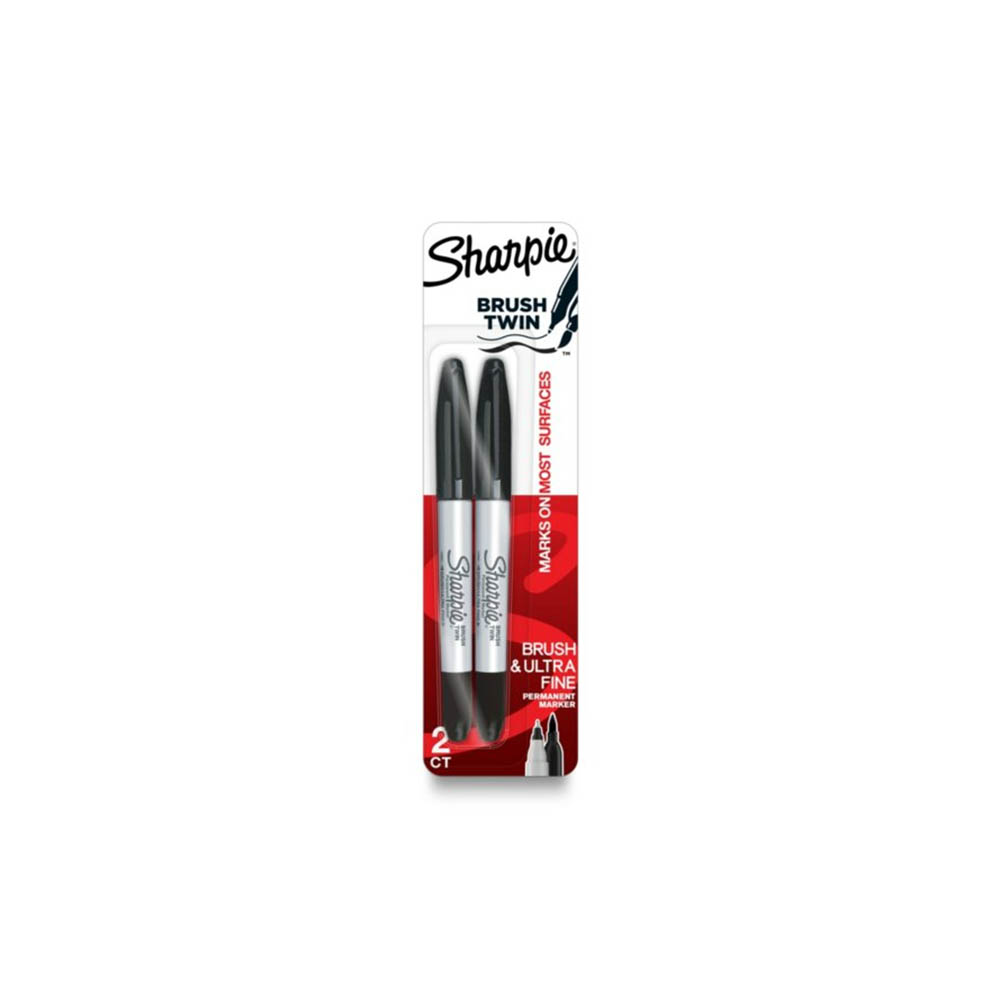 Image for SHARPIE PERMANENT MARKER DUAL-ENDED TIPS TWIN BRUSH BLACK PACK 2 from Office National Balcatta