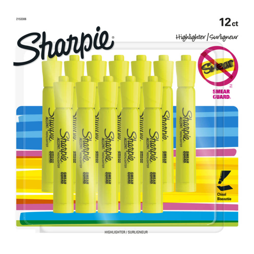 Image for SHARPIE SMEARGUARD TANK HIGHLIGHTER CHISEL FLUORESCENT YELLOW PACK 12 from Aztec Office National Melbourne