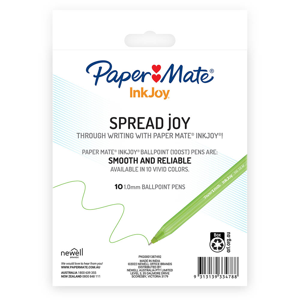 Image for PAPER MATE INKJOY 100 BALLPOINT PENS MEDIUM ASSORTED FASHION BOX 10 from OFFICE NATIONAL CANNING VALE
