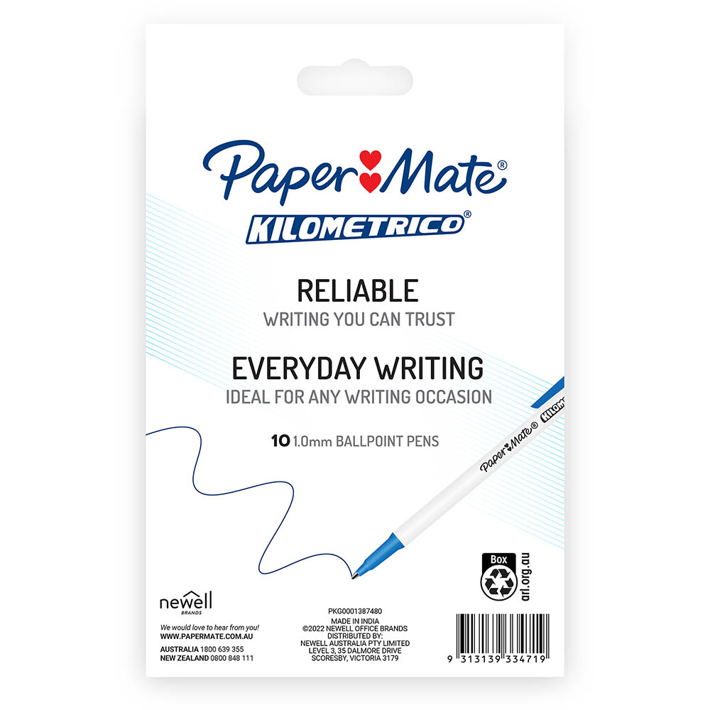 Image for PAPER MATE KILOMETRICO BALLPOINT PENS MEDIUM ASSORTED PACK 10 from OFFICE NATIONAL CANNING VALE