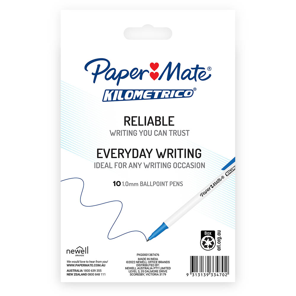 Image for PAPER MATE KILOMETRICO BALLPOINT PENS MEDIUM BLUE PACK 10 from OFFICE NATIONAL CANNING VALE