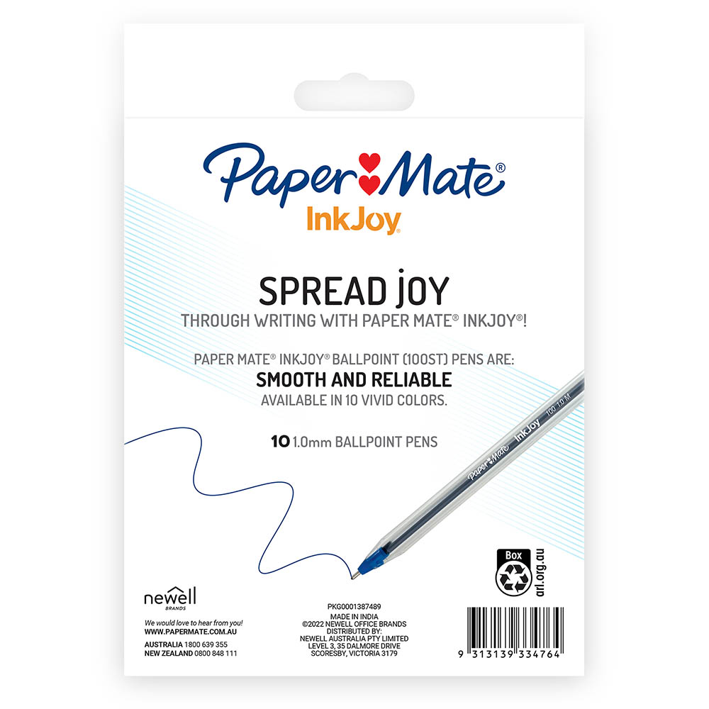 Image for PAPER MATE INKJOY 100 BALLPOINT PENS MEDIUM BLUE PACK 10 from OFFICE NATIONAL CANNING VALE