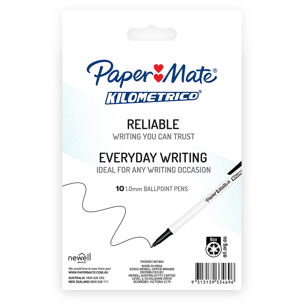 Image for PAPER MATE KILOMETRICO BALLPOINT PENS MEDIUM BLACK PACK 10 from OFFICE NATIONAL CANNING VALE