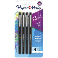 papermate flair felt tip pen medium 0.7mm black pack 4