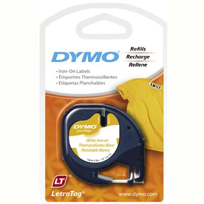 Image for DYMO 18771 LETRATAG LABELLING TAPE IRON ON 12MM X 2M BLACK ON WHITE from Angletons Office National