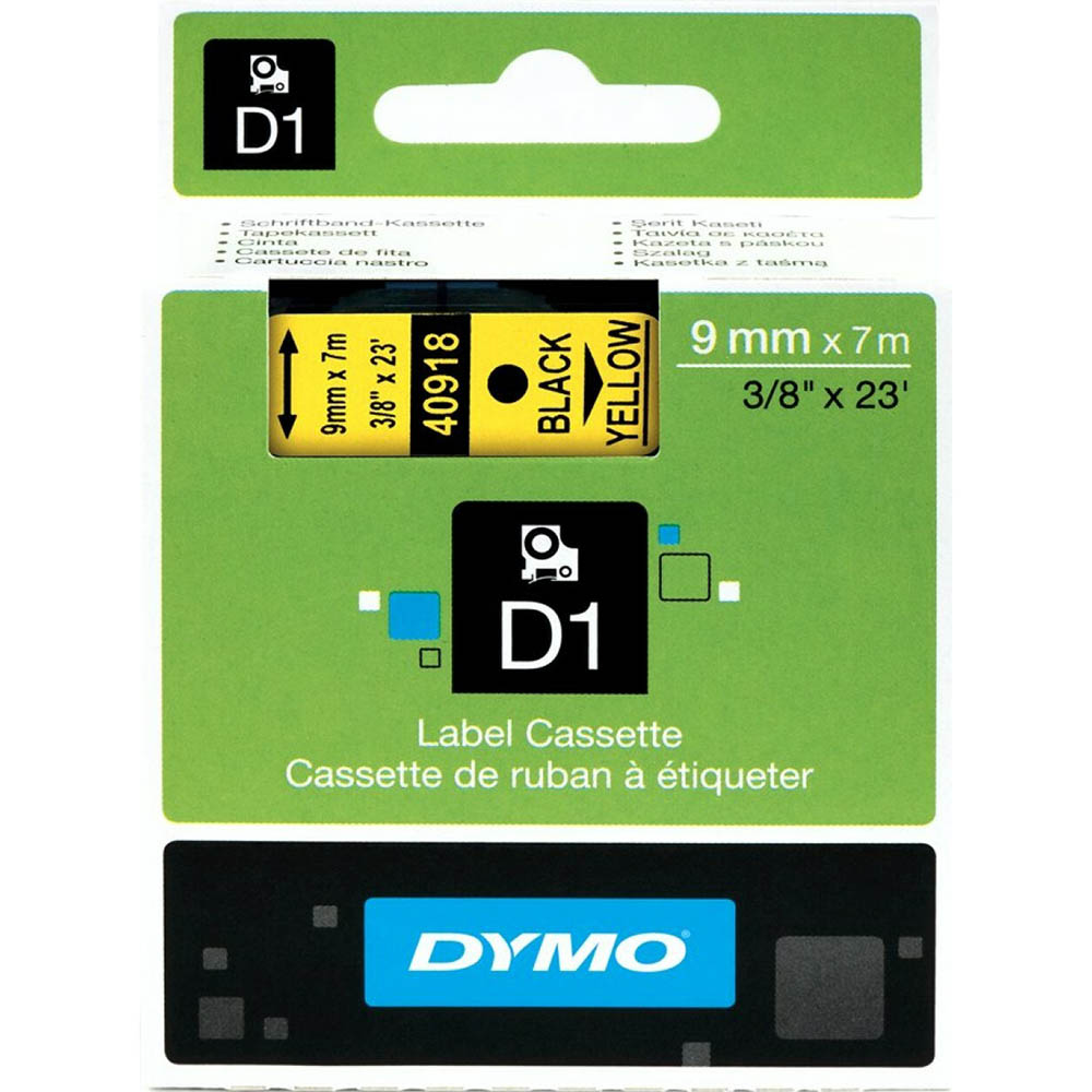 Image for DYMO 40918 D1 LABELLING TAPE 9MM X 7M BLACK ON YELLOW from Chris Humphrey Office National