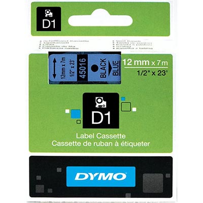 Image for DYMO 45016 D1 LABELLING TAPE 12MM X 7M BLACK ON BLUE from OFFICE NATIONAL CANNING VALE