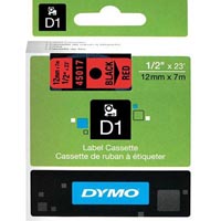 dymo 45017 d1 labelling tape 12mm x 7m black on red