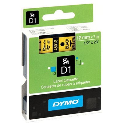 Image for DYMO 45018 D1 LABELLING TAPE 12MM X 7M BLACK ON YELLOW from Paul John Office National