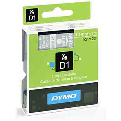 Image for DYMO 45020 D1 LABELLING TAPE 12MM X 7M WHITE ON CLEAR from Connelly's Office National