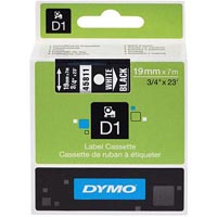 dymo 45811 d1 labelling tape 19mm x 7m white on black