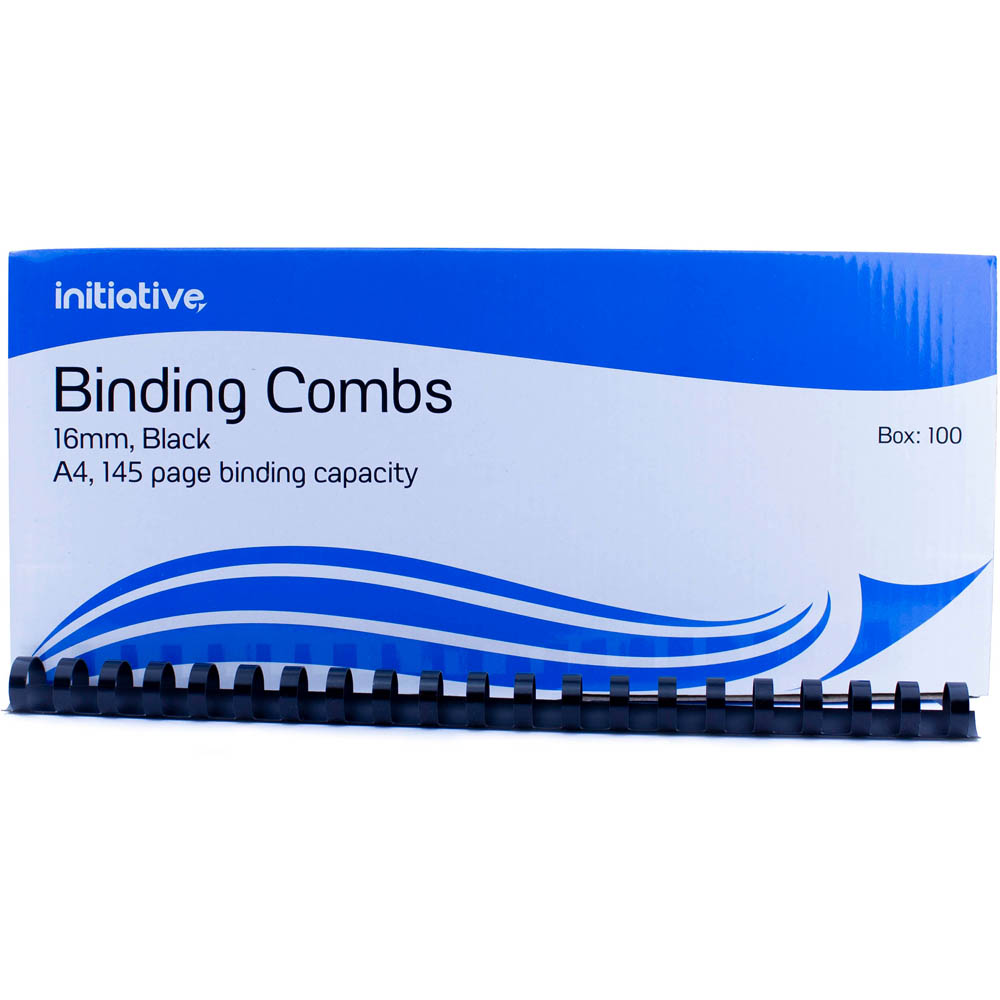 Image for INITIATIVE PLASTIC BINDING COMB ROUND 21 LOOP 16MM A4 BLACK BOX 100 from Office National Barossa