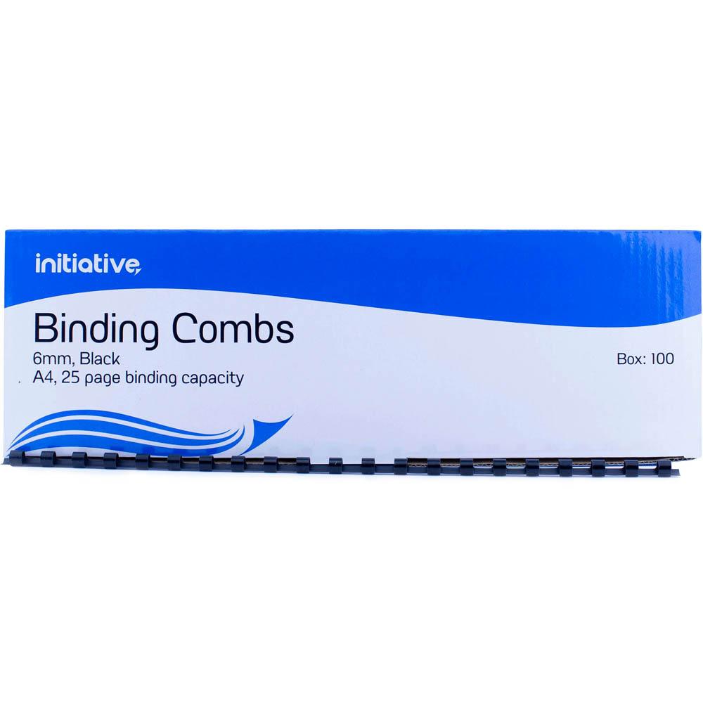 Image for INITIATIVE PLASTIC BINDING COMB ROUND 21 LOOP 6MM A4 BLACK BOX 100 from OFFICE NATIONAL CANNING VALE
