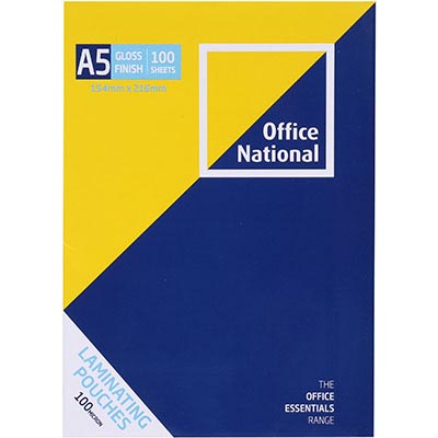Image for OFFICE NATIONAL LAMINATING POUCH 100 MICRON A5 CLEAR PACK 100 from Darwin Business Machines Office National