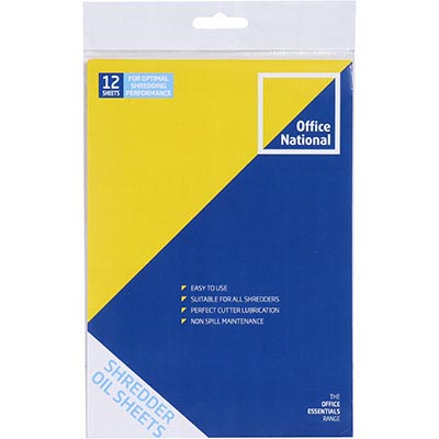 Image for OFFICE NATIONAL SHREDDER OIL SHEETS PACK 12 from Shoalcoast Home and Office Solutions Office National
