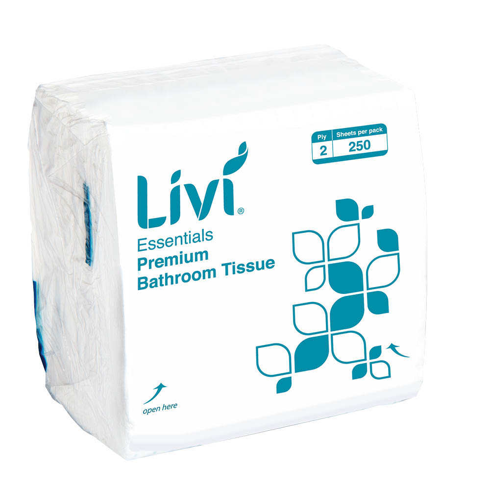Image for LIVI ESSENTIALS INTERLEAVED TOILET TISSUE 2-PLY 250 SHEET 100 X 205MM CARTON 36 from Paul John Office National