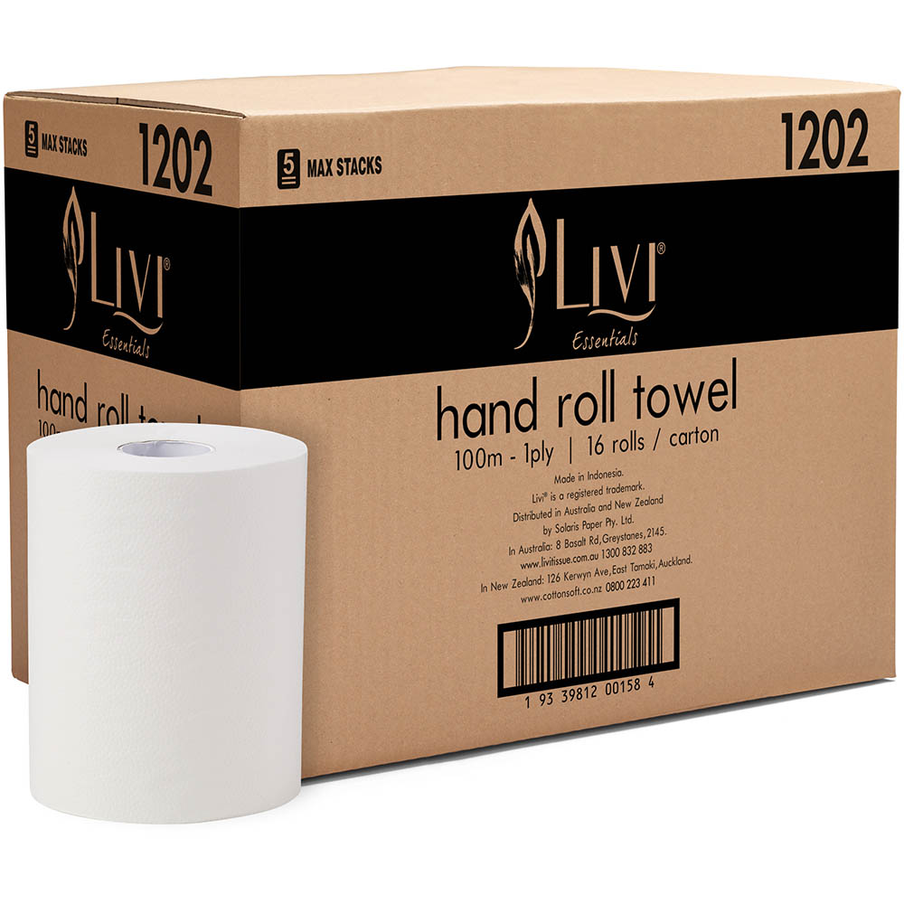 Image for LIVI ESSENTIALS ROLL TOWEL 1-PLY 100M CARTON 16 from Office National