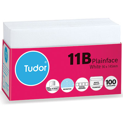 Image for TUDOR 11B ENVELOPES SECRETIVE WALLET PLAINFACE STRIP SEAL POST OFFICE SQUARES 80GSM 90 X 145MM WHITE PACK 100 from Surry Office National