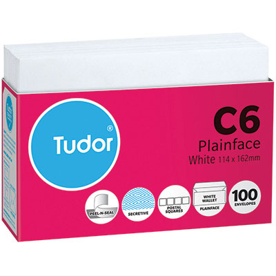 Image for TUDOR C6 ENVELOPES SECRETIVE WALLET PLAINFACE STRIP SEAL POST OFFICE SQUARES 80GSM 114 X 162MM WHITE TRAY 100 from PaperChase Office National