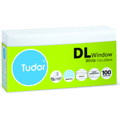 Image for TUDOR DL ENVELOPES SECRETIVE WALLET WINDOWFACE STRIP SEAL 80GSM 110 X 220MM WHITE TRAY 100 from Pirie Office National