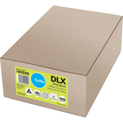 Image for TUDOR DLX ENVELOPES WALLET WINDOWFACE MOIST SEAL 80GSM 120 X 235MM WHITE BOX 1000 from Hedland Emporium Office National