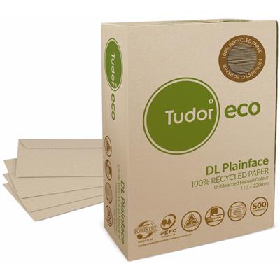 Image for TUDOR DL ENVELOPES ECO 100% RECYCLED WALLET PLAINFACE STRIP SEAL 80GSM 110 X 220MM UNBLEACHED BOX 500 from Discount Office National