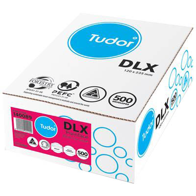 Image for TUDOR DLX ENVELOPES WALLET PLAINFACE PRESS SEAL 80GSM 120 X 235MM WHITE BOX 500 from Surry Office National