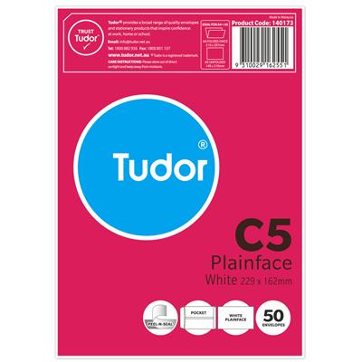 Image for TUDOR C5 ENVELOPES POCKET PLAINFACE STRIP SEAL 80GSM 162 X 229MM WHITE PACK 50 from Axsel Office National