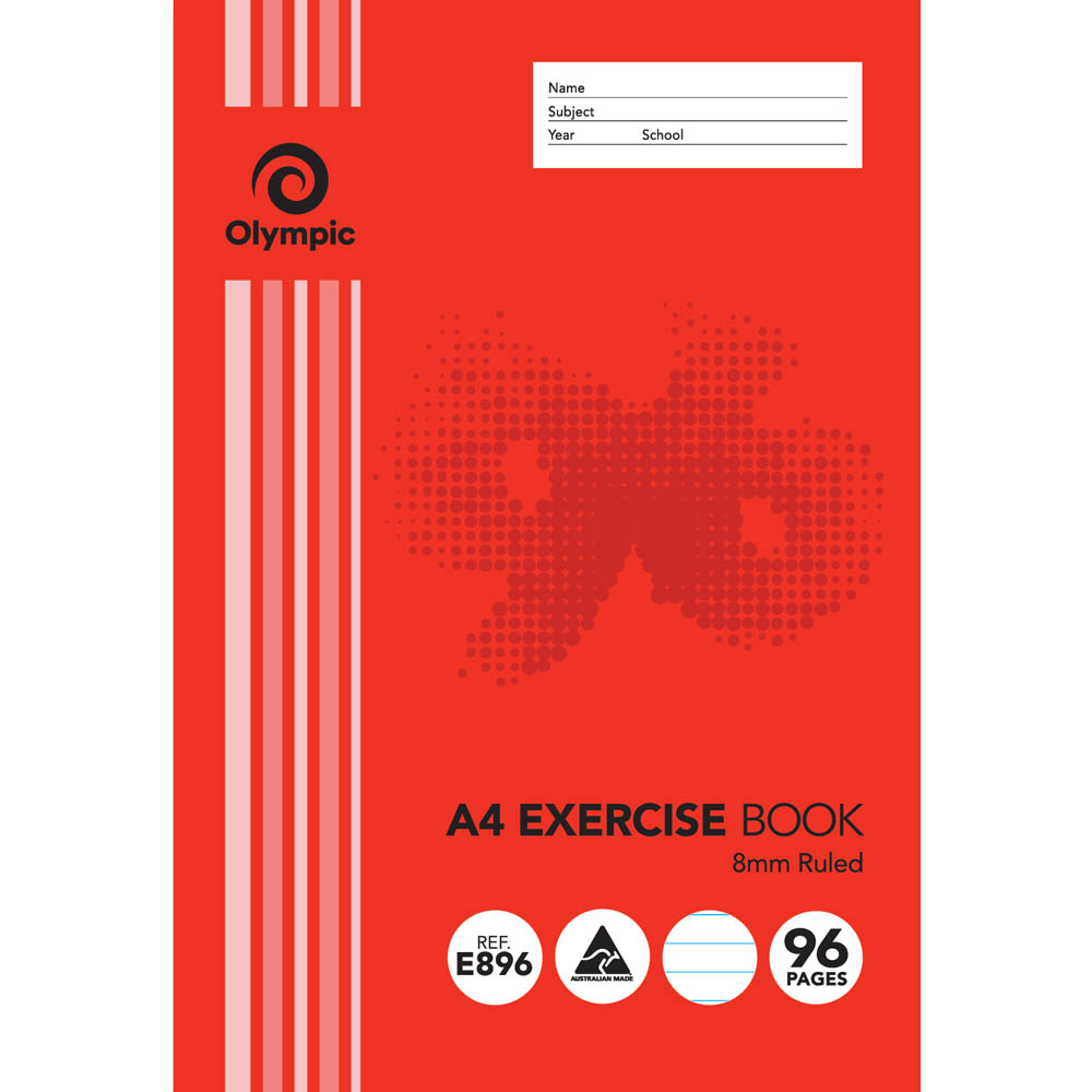 Image for OLYMPIC E896 EXERCISE BOOK 8MM RULED 55GSM 96 PAGE A4 from Emerald Office Supplies Office National