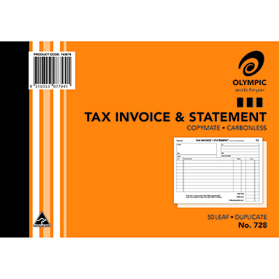 Image for OLYMPIC 728 INVOICE AND STATEMENT BOOK LANDSCAPE DUPLICATE 50 LEAF A5 from Mackay Business Machines (MBM) Office National