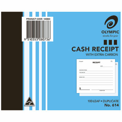 Image for OLYMPIC 614 CASH RECEIPT BOOK CARBON DUPLICATE 100 LEAF 100 X 125MM from Office National Barossa