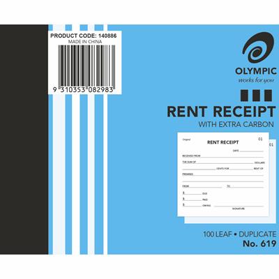 Image for OLYMPIC 619 RENT RECEIPT BOOK CARBON DUPLICATE 100 LEAF 100 X 125MM from Axsel Office National