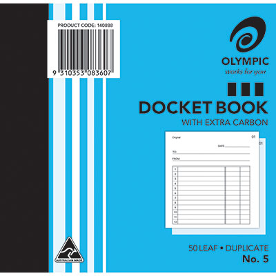 Image for OLYMPIC NO.5 DOCKET BOOK CARBON DUPLICATE 50 LEAF 120 X 125MM from Aztec Office National