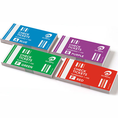 Image for OLYMPIC CHECK TICKET 1-100 ASSORTED PACK 4 from C & G Office National