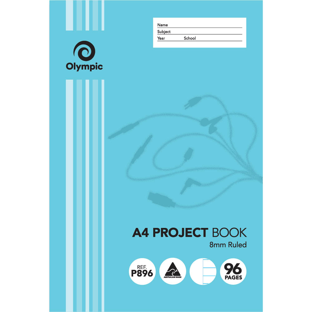 Image for OLYMPIC P896 PROJECT BOOK 8MM RULED 55GSM 96 PAGE A4 from Emerald Office Supplies Office National