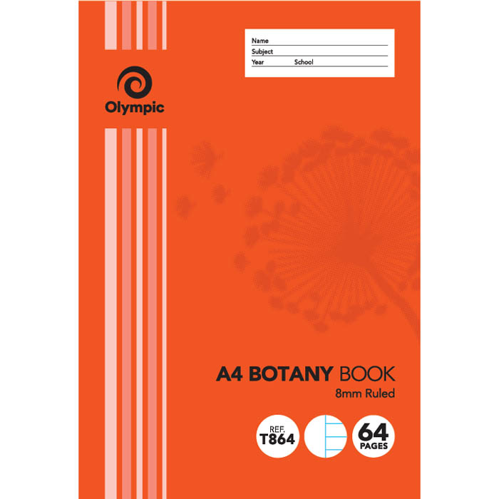 Image for OLYMPIC T864 BOTANY BOOK 8MM RULED 64 PAGE 55GSM A4 from Mackay Business Machines (MBM) Office National