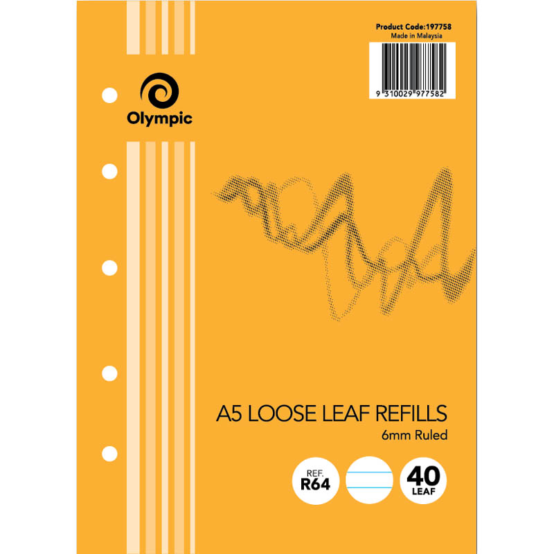 Image for OLYMPIC R64 A5 LOOSE LEAF REFILL 5 HOLES 6MM RULED 55GSM 80 PAGE WHITE from Surry Office National