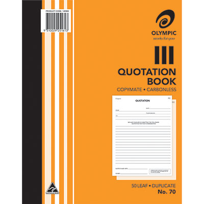 Image for OLYMPIC 70 QUOTATION BOOK CARBONLESS DUPLICATE 50 LEAF 250 X 200MM PACK 10 from Aztec Office National Melbourne