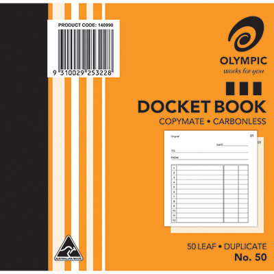 Image for OLYMPIC NO.50 CARBONLESS DOCKET BOOK 50 LEAF 120 X 125MM PACK 20 from Discount Office National