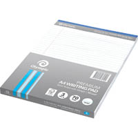 olympic premium writing pad 8mm ruled 70gsm 100 page a4 white pack 3