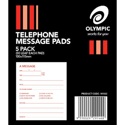Image for OLYMPIC TELEPHONE MESSAGE PADS 50 LEAF PACK 5 from Office National Balcatta