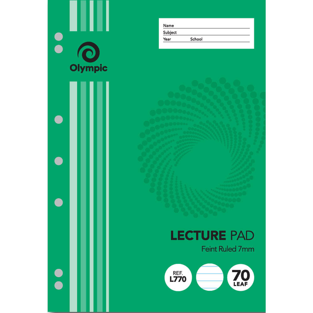 Image for OLYMPIC L770 LECTURE PAD 7MM RULED 7 HOLE 55GSM A4 WHITE PACK 10 from Office National Capalaba